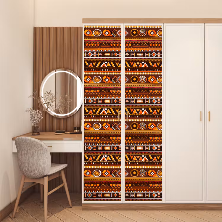 Türtapete - Orange – Ethnisch – Tribal – Geometrisch – Muster — 4
