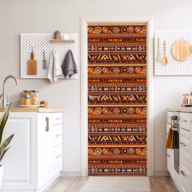 Türtapete - Orange – Ethnisch – Tribal – Geometrisch – Muster — 6