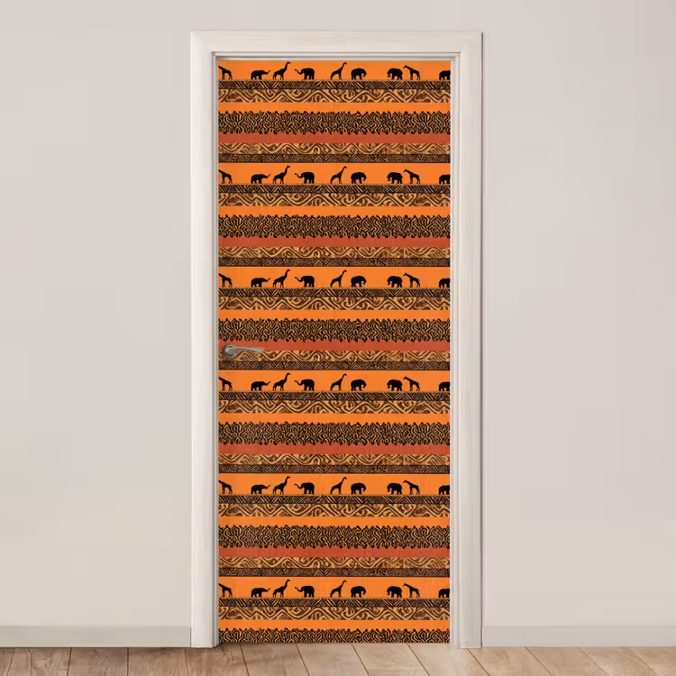 Türtapete - Orange – Safari – Afrikaans – Tiere – Muster — 1
