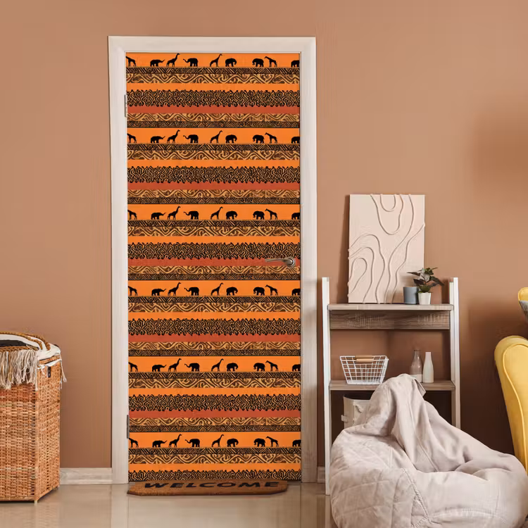 Türtapete - Orange – Safari – Afrikaans – Tiere – Muster — 2