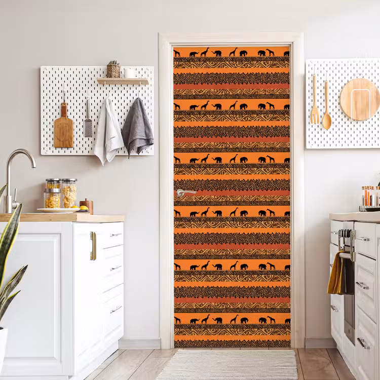 Türtapete - Orange – Safari – Afrikaans – Tiere – Muster — 6