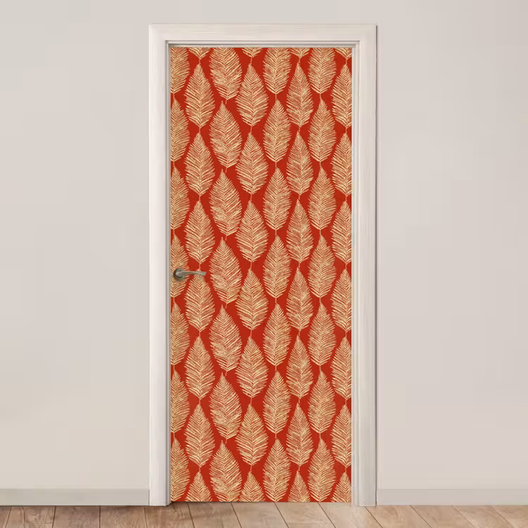 Türtapete - Rot – Botanisch – Farn – Muster — 1