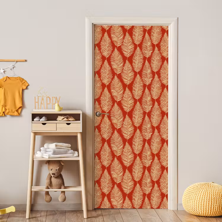 Türtapete - Rot – Botanisch – Farn – Muster — 8
