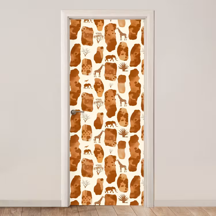 Türtapete - Terrakotta – Safari – Tiere – Muster — 1