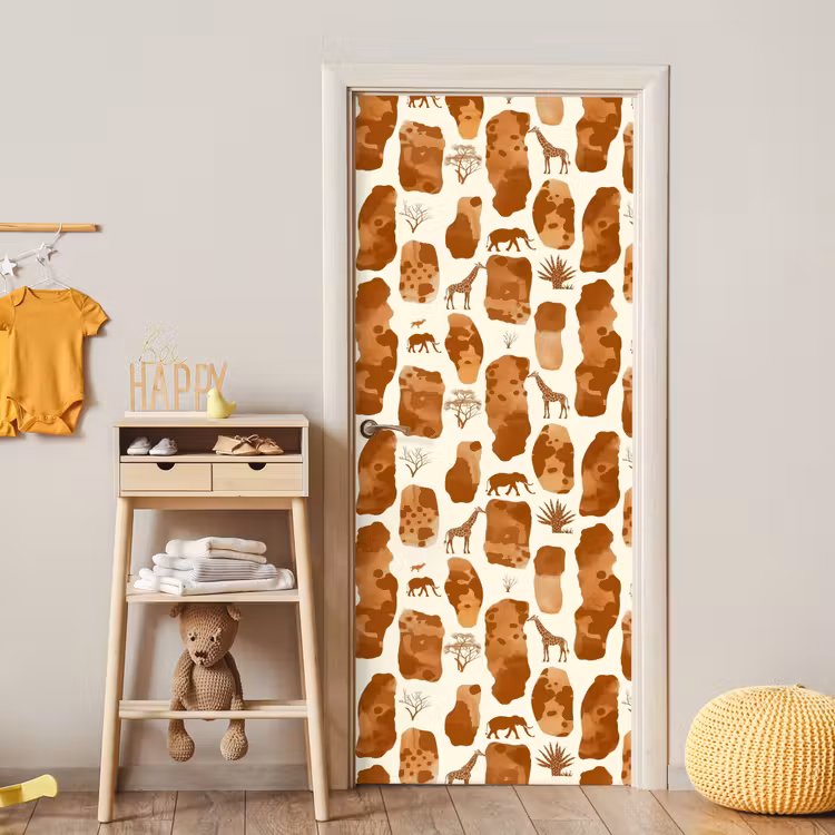 Türtapete - Terrakotta – Safari – Tiere – Muster — 8