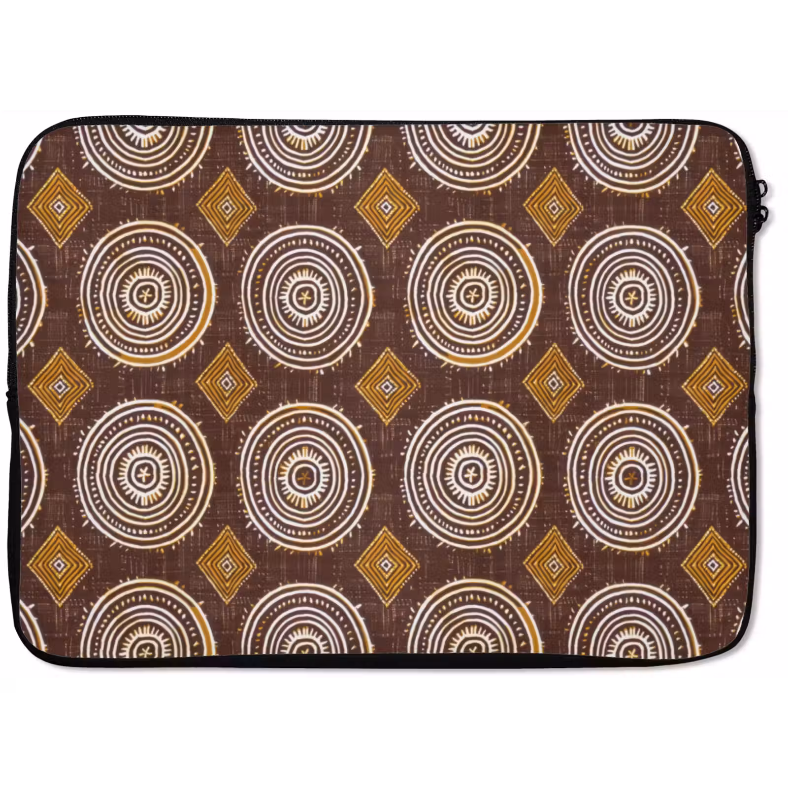 Laptop hülle - Schokoladenbraun – Ethno – Tribal – Kreise – Muster — 1
