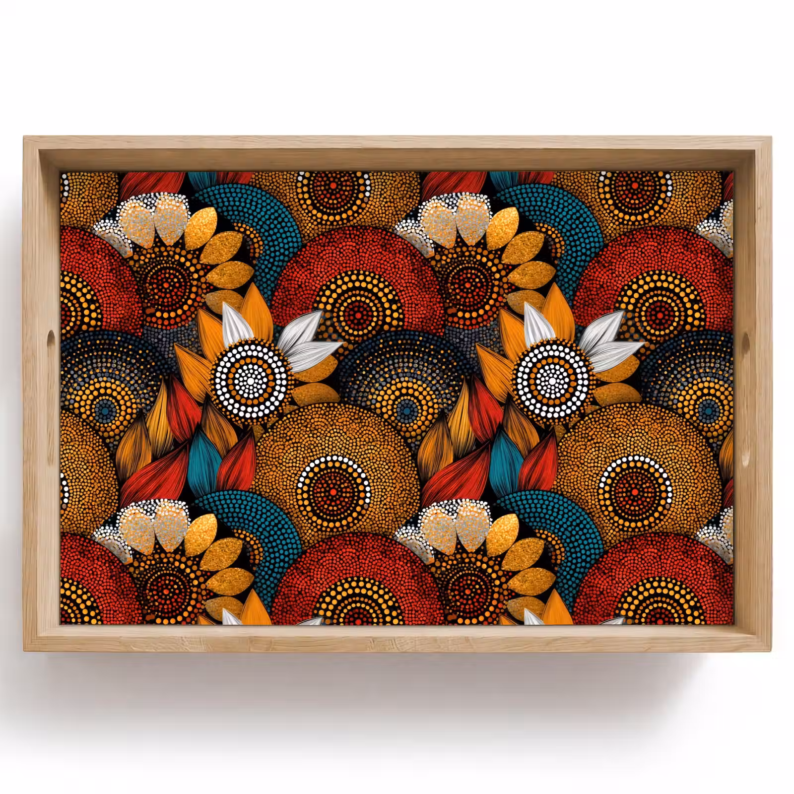 Tablett - Farbenfroh – Aborigine – Punktmalerei – Botanisch – Muster — 1