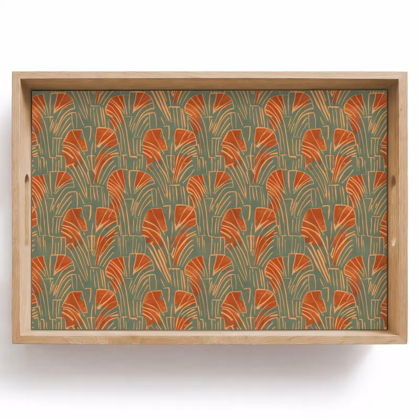 Tablett - Grün – Terrakotta – Deko – Fächer — 1
