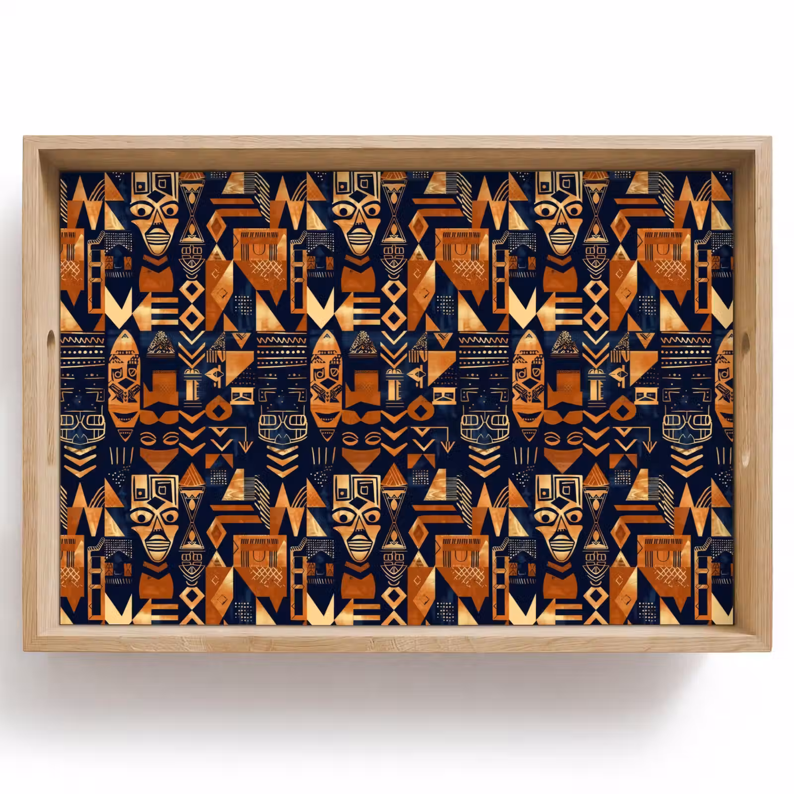 Tablett - Nachtblau – Kupfer – Tribal – Masken — 1