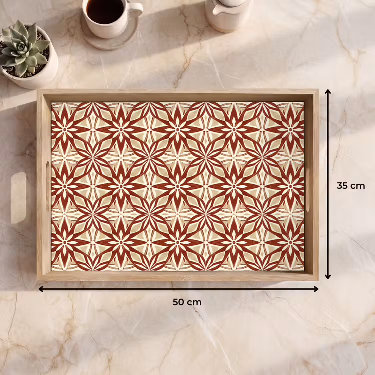 Tablett - Bordeauxrot – Geometrisch – Fliese – Muster — 9