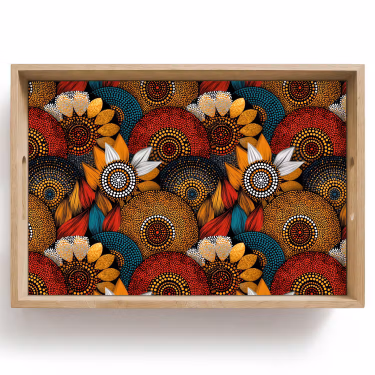Tablett - Farbenfroh – Aborigine – Punktmalerei – Botanisch – Muster — 1