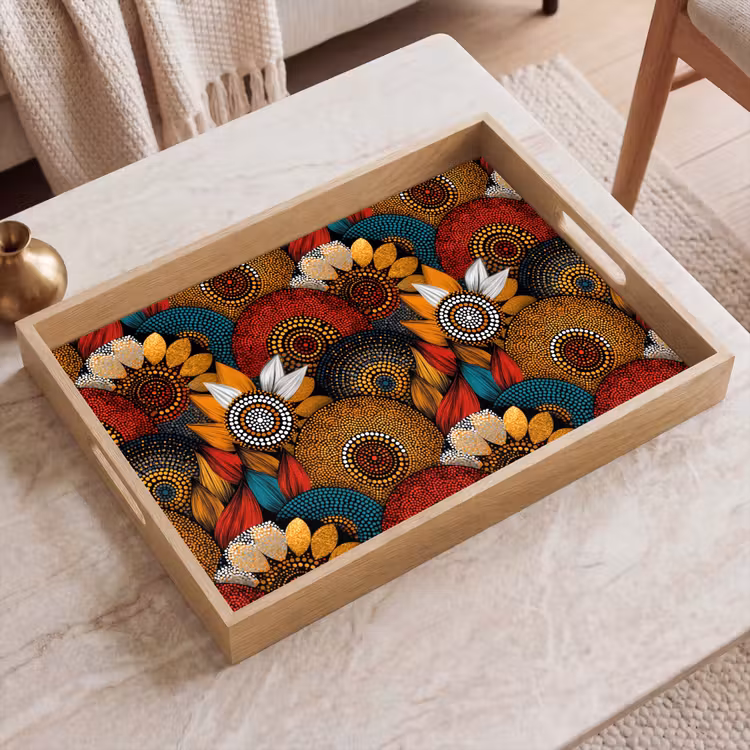 Tablett - Farbenfroh – Aborigine – Punktmalerei – Botanisch – Muster — 2