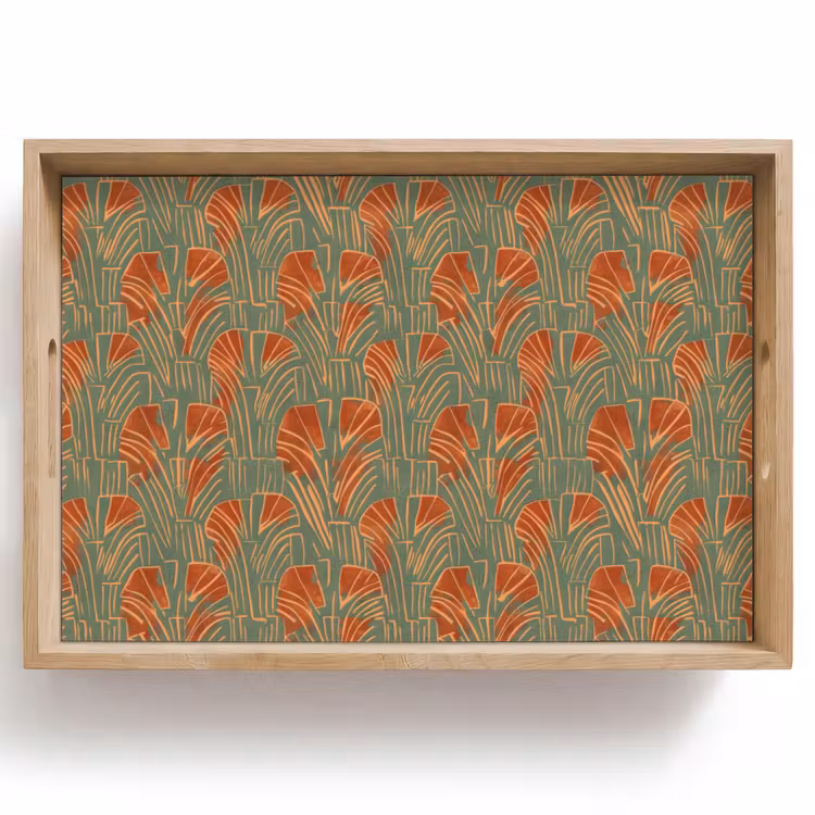 Tablett - Grün – Terrakotta – Deko – Fächer — 1