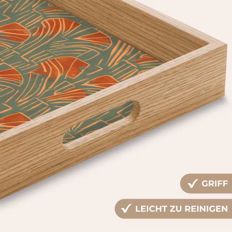 Tablett - Grün – Terrakotta – Deko – Fächer — 5