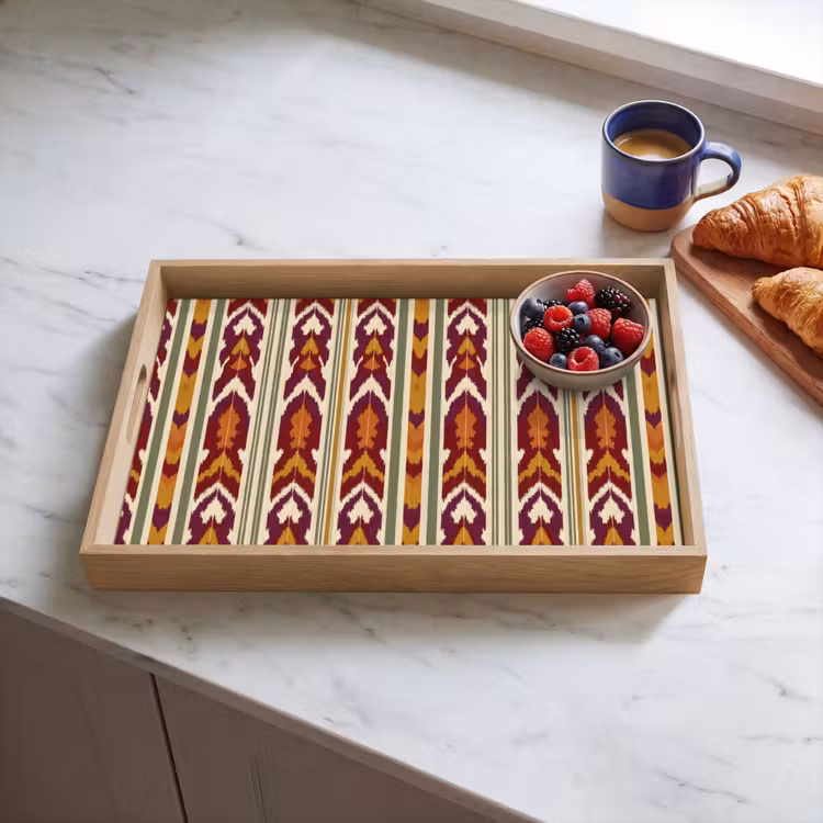 Tablett - Ikat – Bordeauxrot – Ethno – Muster — 4
