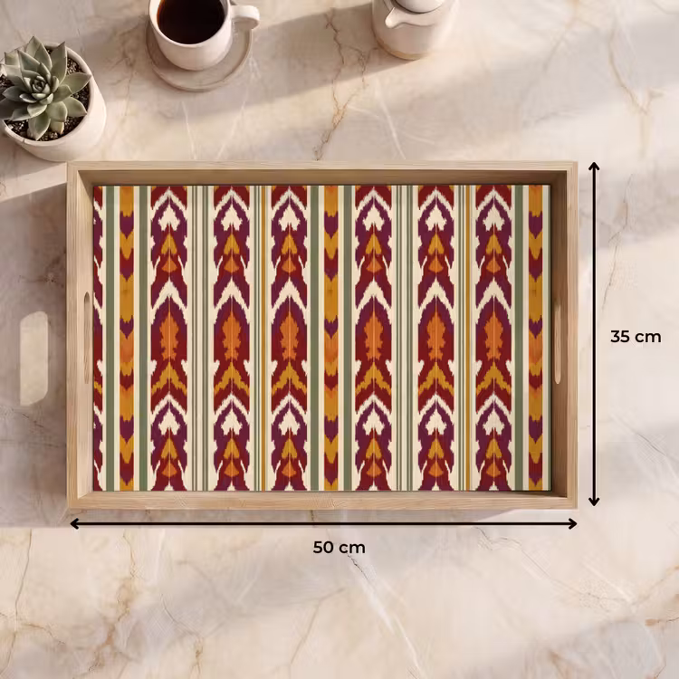 Tablett - Ikat – Bordeauxrot – Ethno – Muster — 9