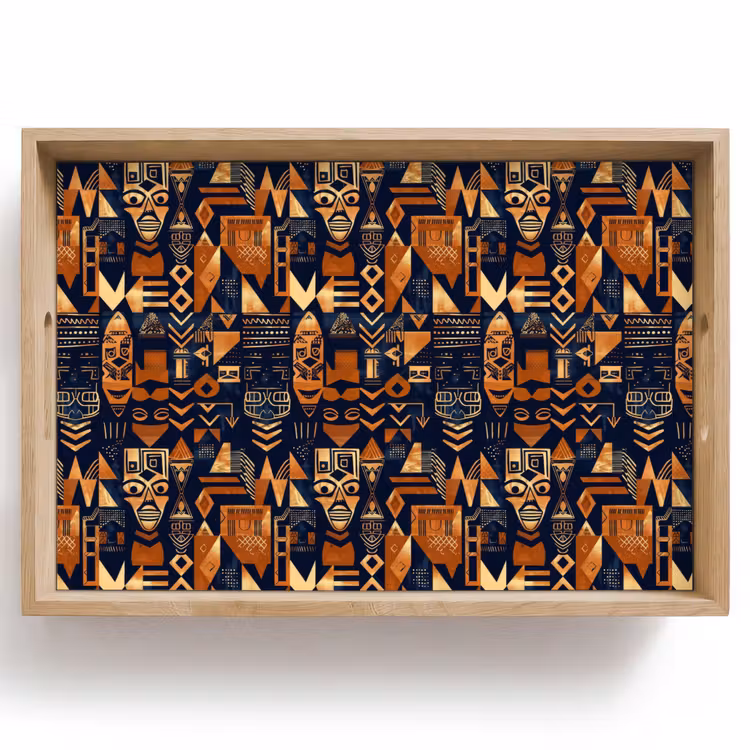 Tablett - Nachtblau – Kupfer – Tribal – Masken — 1
