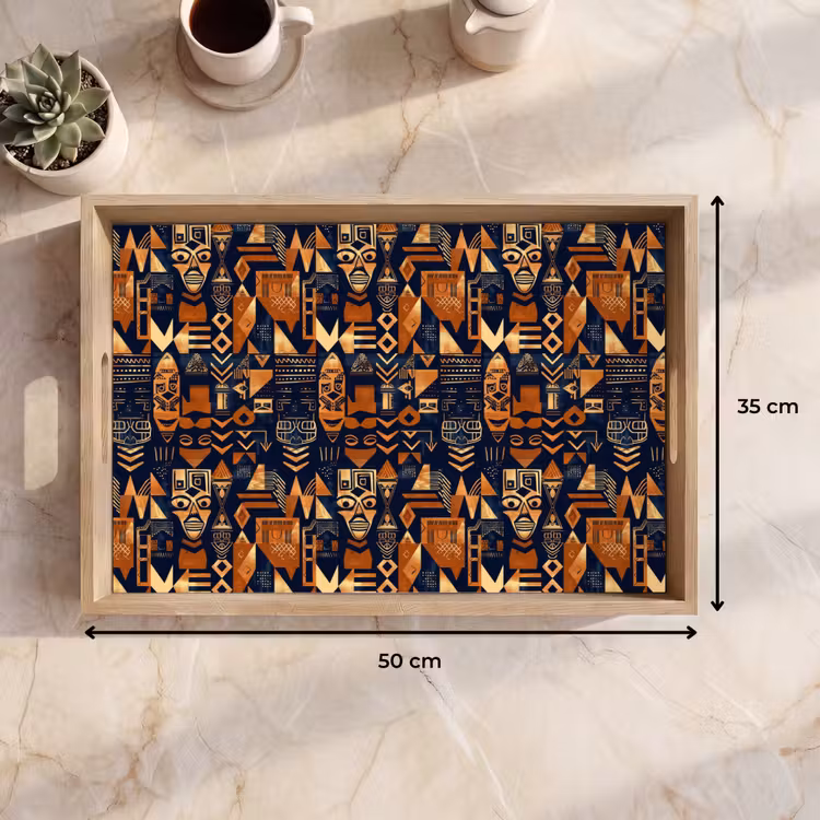 Tablett - Nachtblau – Kupfer – Tribal – Masken — 9