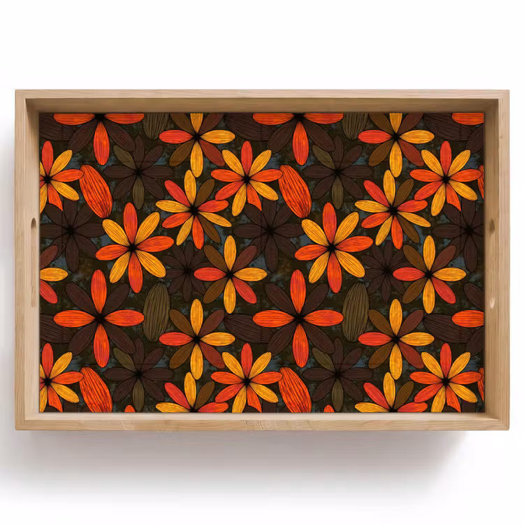 Tablett - Orange – Retro – Blumen – Herbst — 1