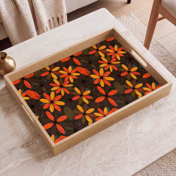 Tablett - Orange – Retro – Blumen – Herbst — 2
