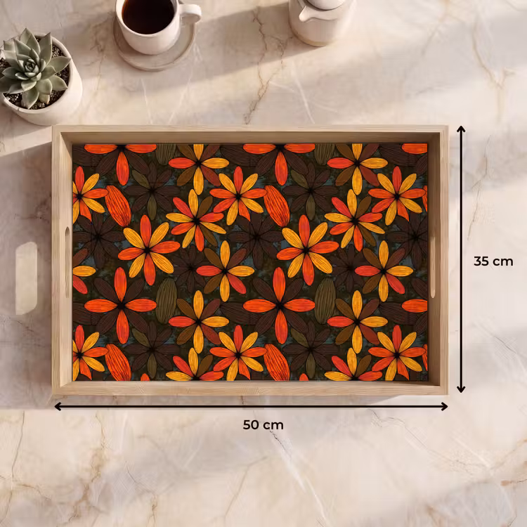 Tablett - Orange – Retro – Blumen – Herbst — 9