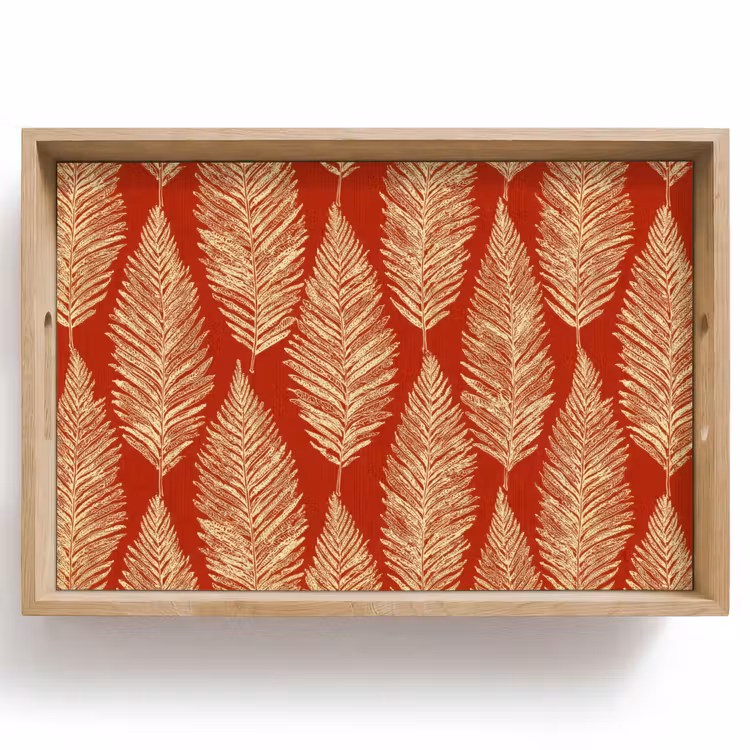 Tablett - Rot – Botanisch – Farn – Muster — 1
