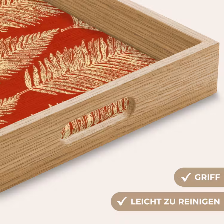 Tablett - Rot – Botanisch – Farn – Muster — 5