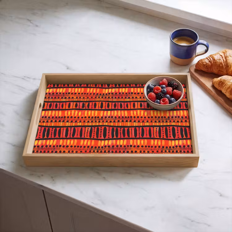 Tablett - Rot – Orange – Ethnisch – Ausdrucksstark – Muster — 4