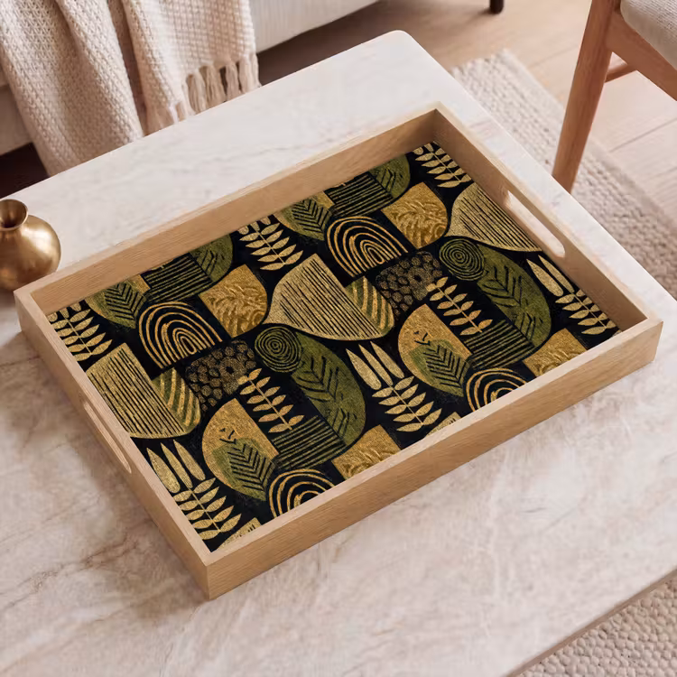 Tablett - Schwarz – Ockergelb – Botanisch – Textur — 2