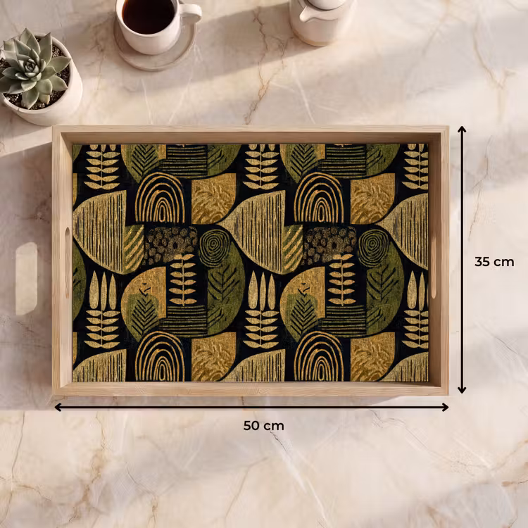 Tablett - Schwarz – Ockergelb – Botanisch – Textur — 9