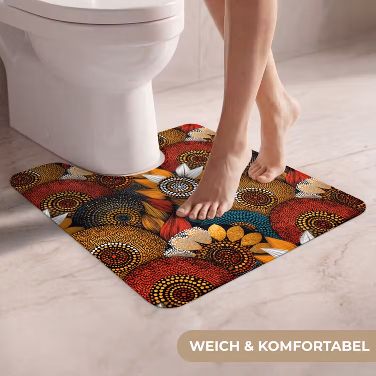 WC Vorleger - Farbenfroh – Aborigine – Punktmalerei – Botanisch – Muster — 5