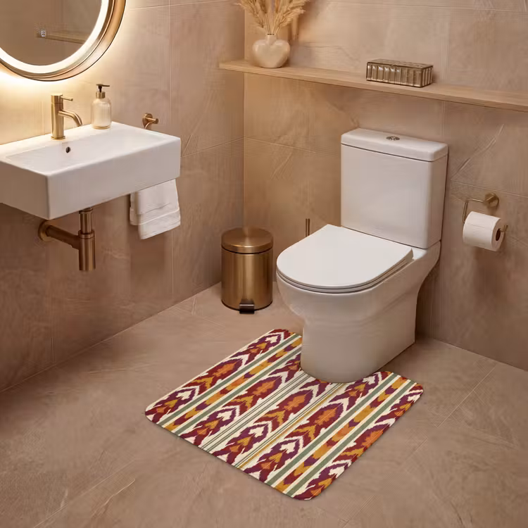 WC Vorleger - Ikat – Bordeauxrot – Ethno – Muster — 4