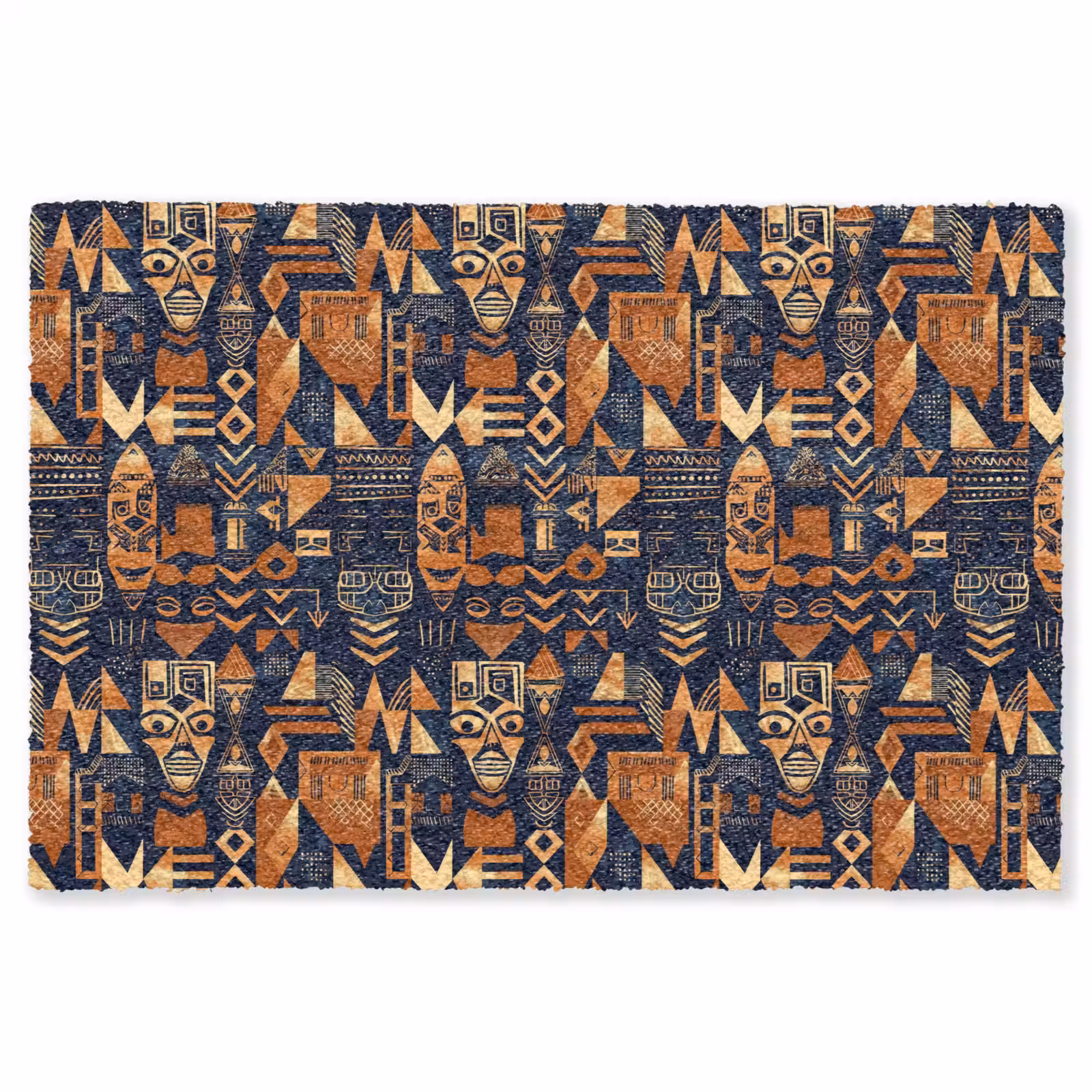 Teppich - Nachtblau – Kupfer – Tribal – Masken — 1