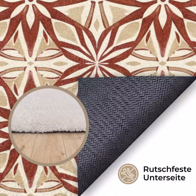 Teppich - Bordeauxrot – Geometrisch – Fliese – Muster — 4