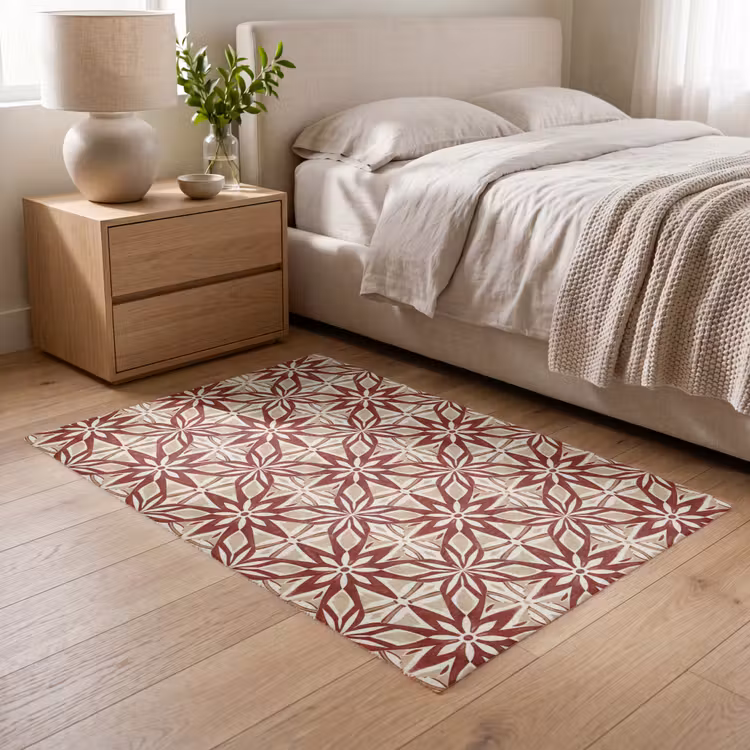 Teppich - Bordeauxrot – Geometrisch – Fliese – Muster — 5