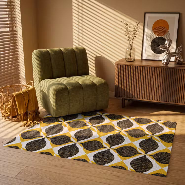Teppich - Gelb – Schwarz – Geometrisch – Retro – Struktur — 2