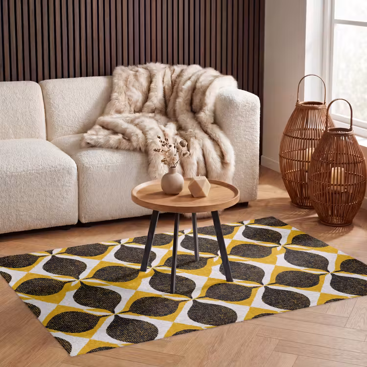 Teppich - Gelb – Schwarz – Geometrisch – Retro – Struktur — 3