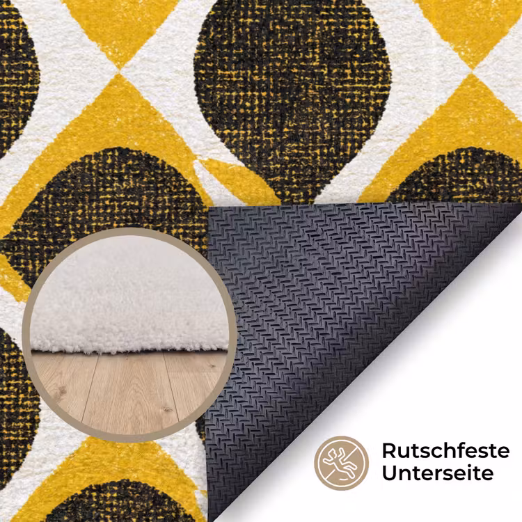 Teppich - Gelb – Schwarz – Geometrisch – Retro – Struktur — 4