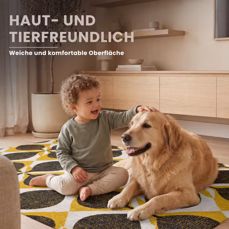 Teppich - Gelb – Schwarz – Geometrisch – Retro – Struktur — 6