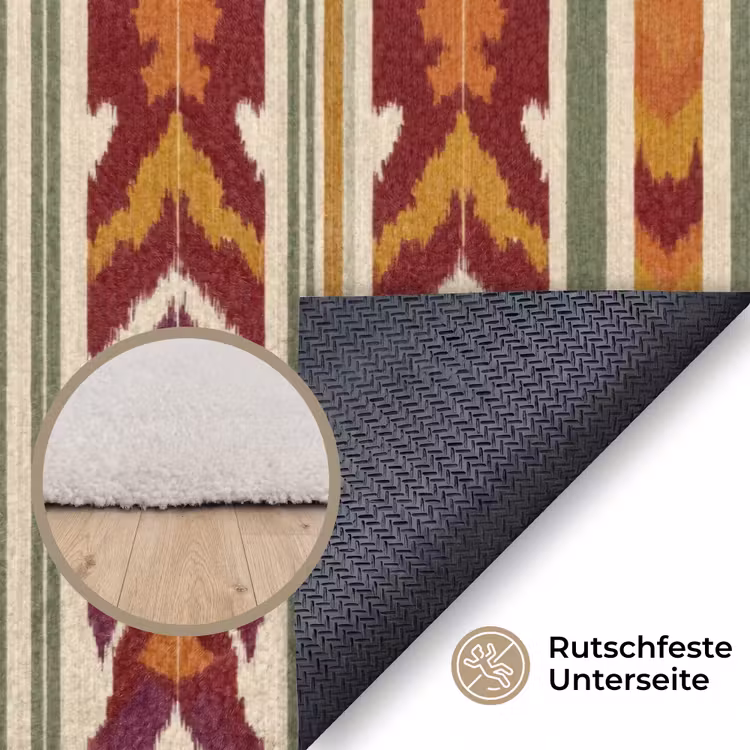 Teppich - Ikat – Bordeauxrot – Ethno – Muster — 4