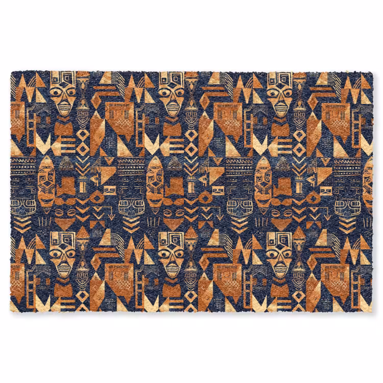 Teppich - Nachtblau – Kupfer – Tribal – Masken — 1