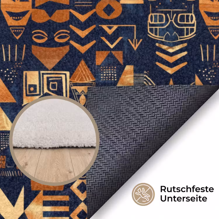 Teppich - Nachtblau – Kupfer – Tribal – Masken — 4