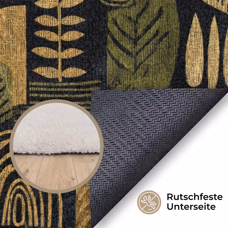 Teppich - Schwarz – Ockergelb – Botanisch – Textur — 4