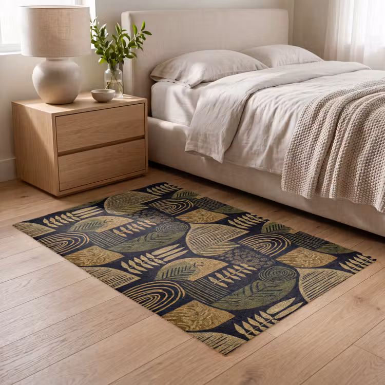 Teppich - Schwarz – Ockergelb – Botanisch – Textur — 5