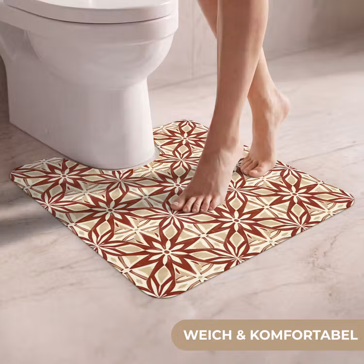 WC Vorleger - Bordeauxrot – Geometrisch – Fliese – Muster — 5