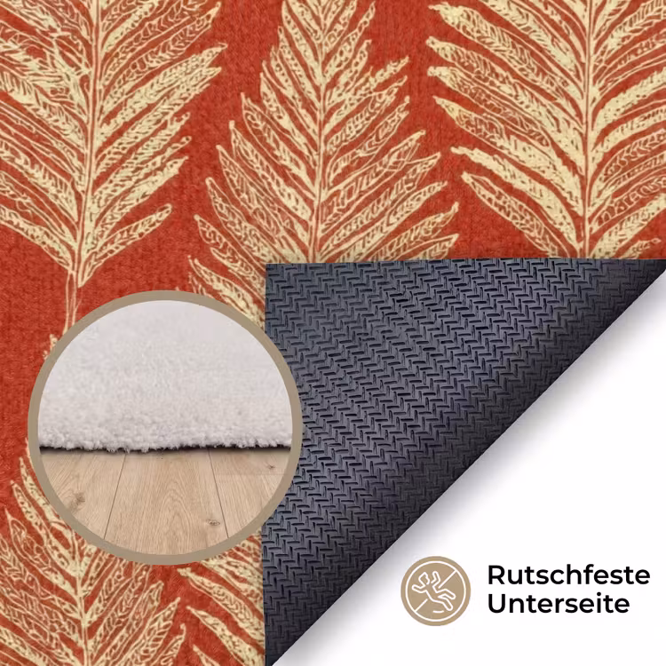 Teppich - Rot – Botanisch – Farn – Muster — 4