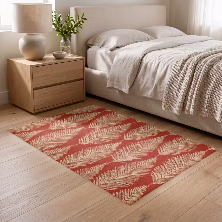 Teppich - Rot – Botanisch – Farn – Muster — 5