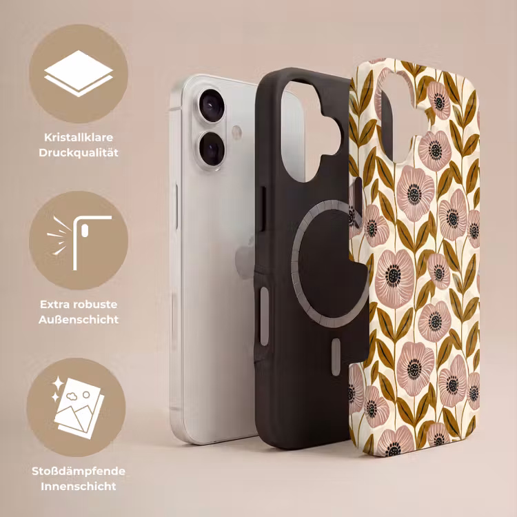 Handyhülle Toughcase - Staubrosa – Blumen – Grafisch – Muster — 3