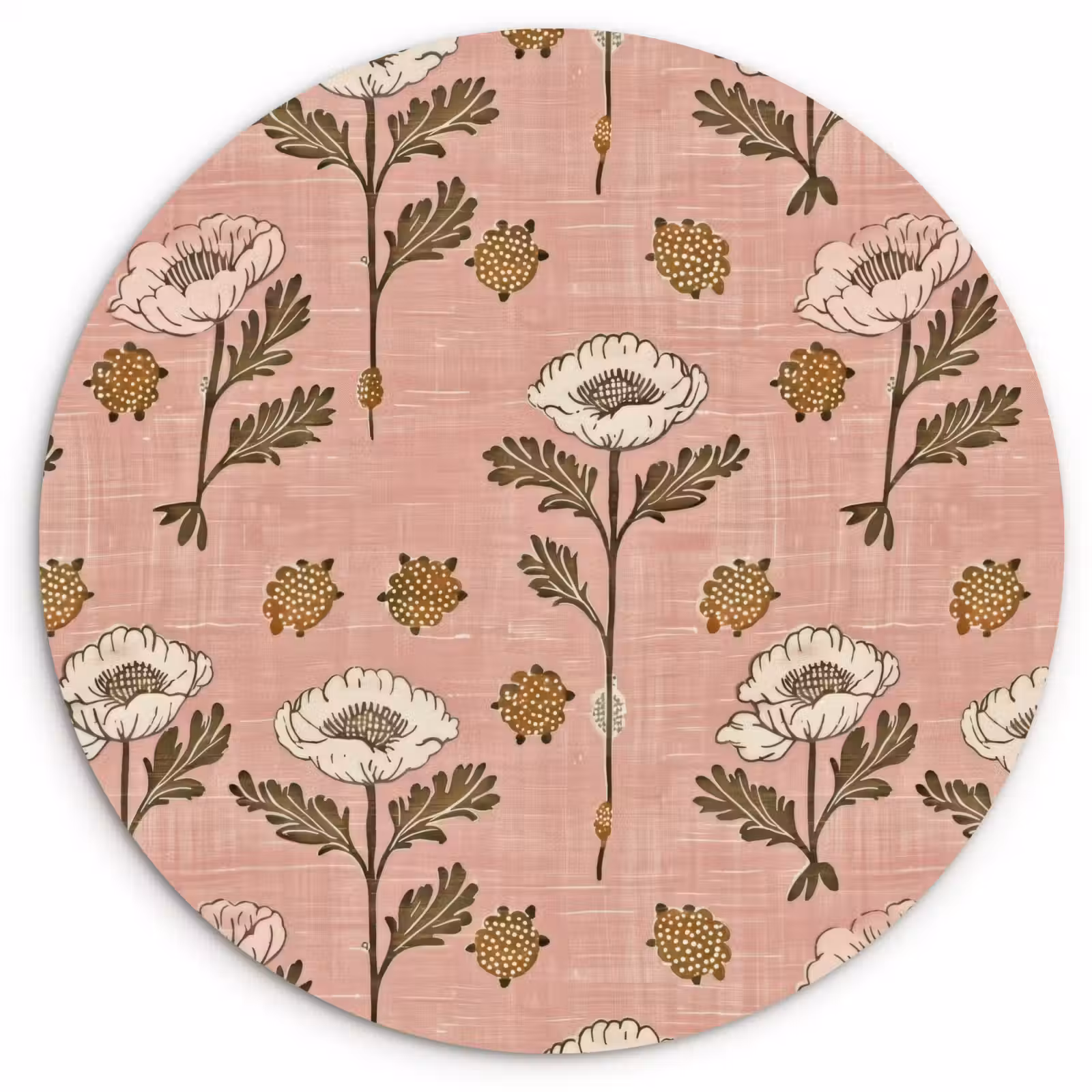 Glasbild Rund - Rosa – Blumen – Vintage – Textur — 1