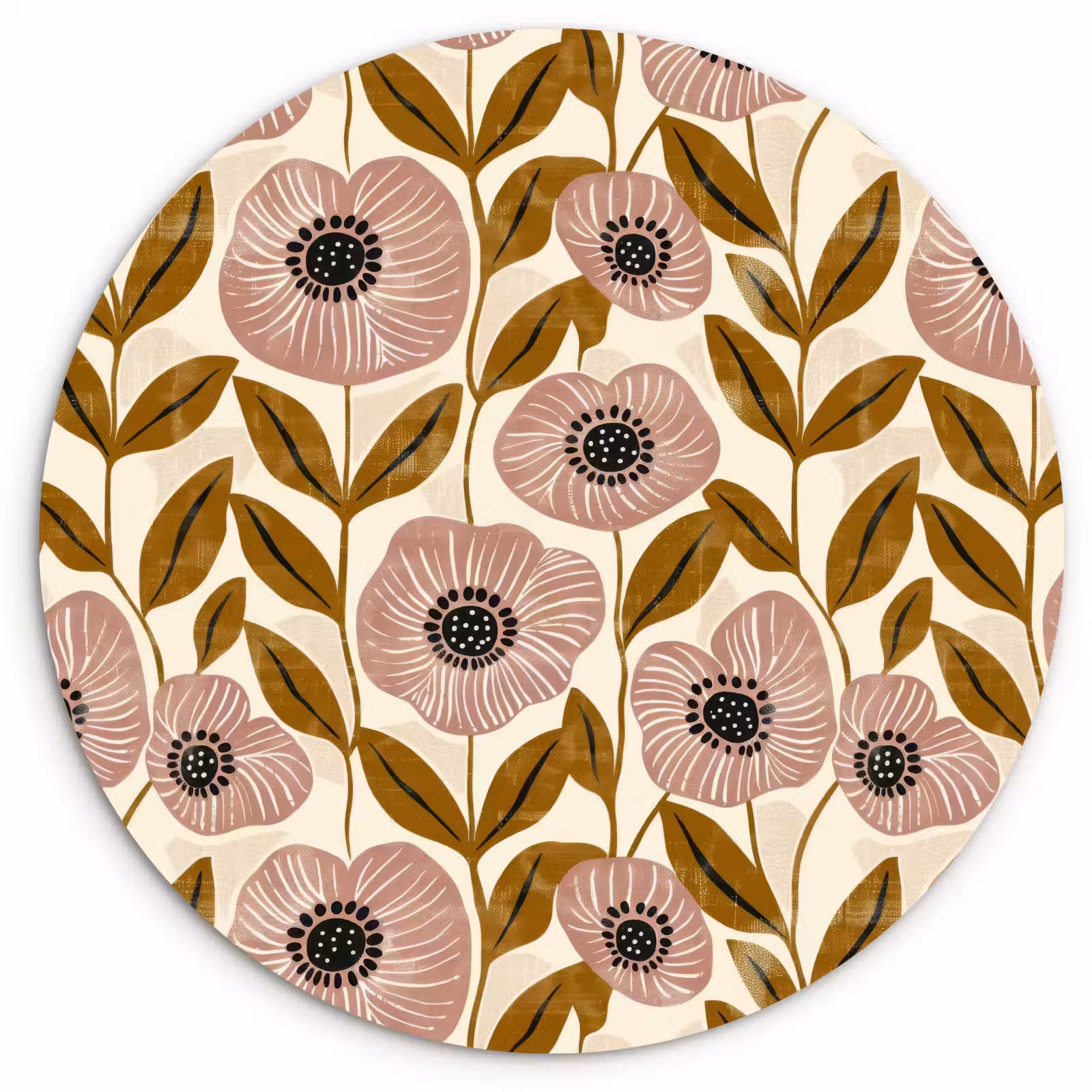Glasbild Rund - Staubrosa – Blumen – Grafisch – Muster — 1